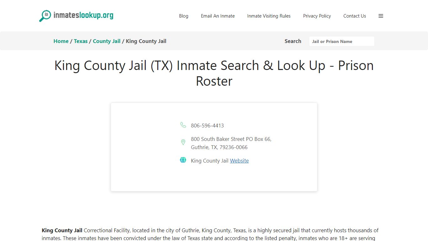 King County Jail (TX) Inmate Search & Look Up - Prison Roster